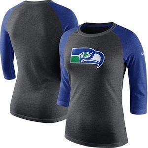 Women's Seattle Seahawks Nike  Throwback Logo Tri-Blend 3/4 Sleeve Shirt